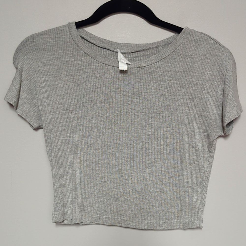 Hashtag Gray Ribbed Cropped Shirt